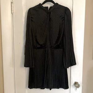 Express Satin Pleated Twist Neck Long Sleeved Romper - Size L